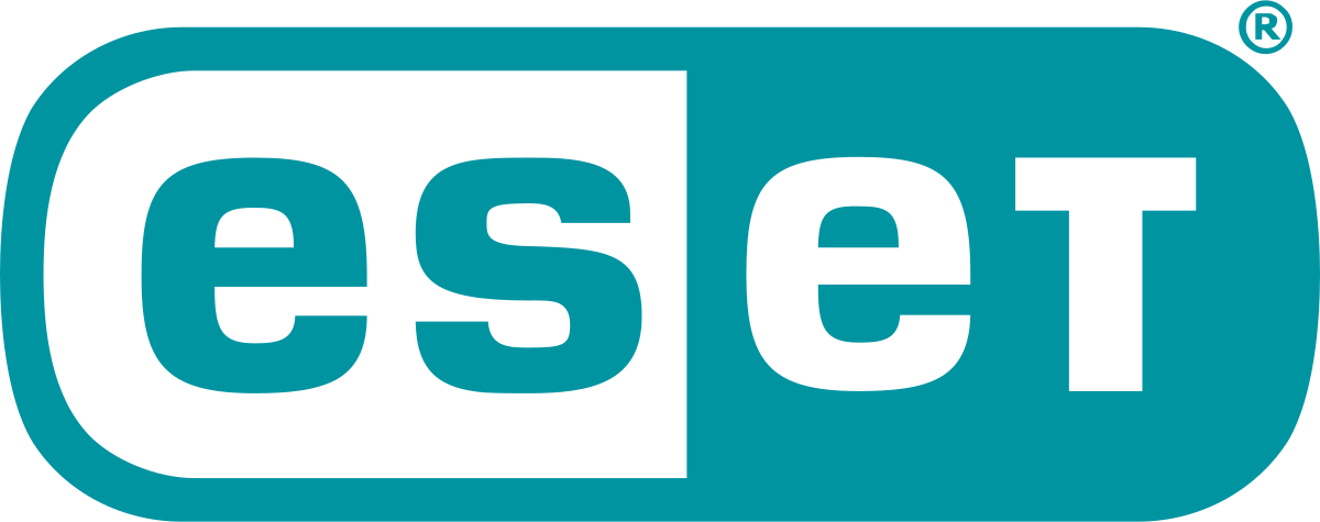Das Logo des Softwareunternehmens ESET, bestehend aus dem Namen in weißen Buchstaben auf einem türkisfarbenen Hintergrund mit abgerundeten Ecken.