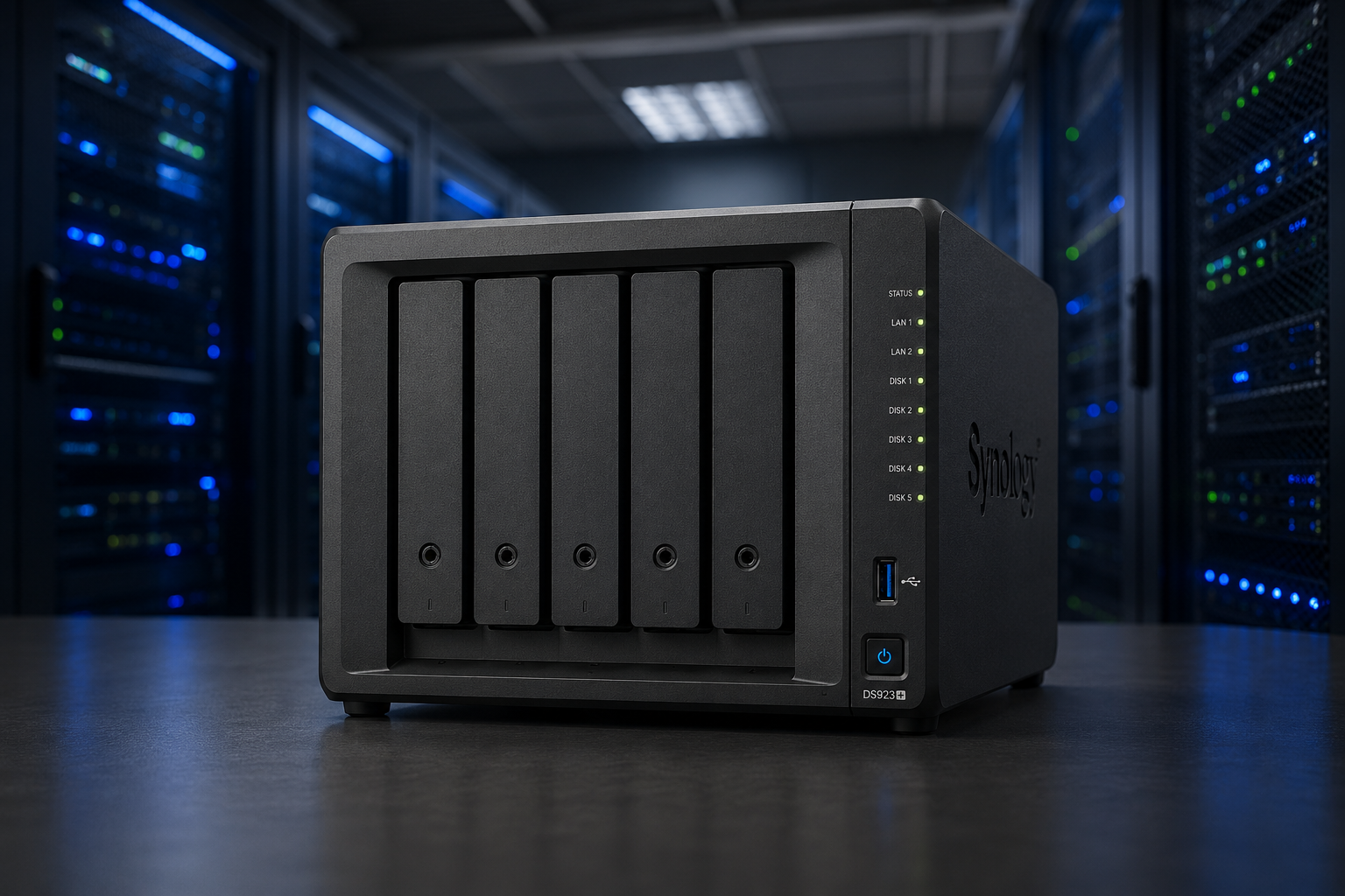 NAS für KMU in einem modernen Serverraum zur sicheren Datenspeicherung